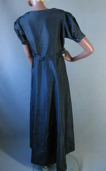 30s Formal Long Dress Dark Academia Vintage Wednesday Adams Prom Puff Sleeve Women's M/L Manhattan Modes VFG