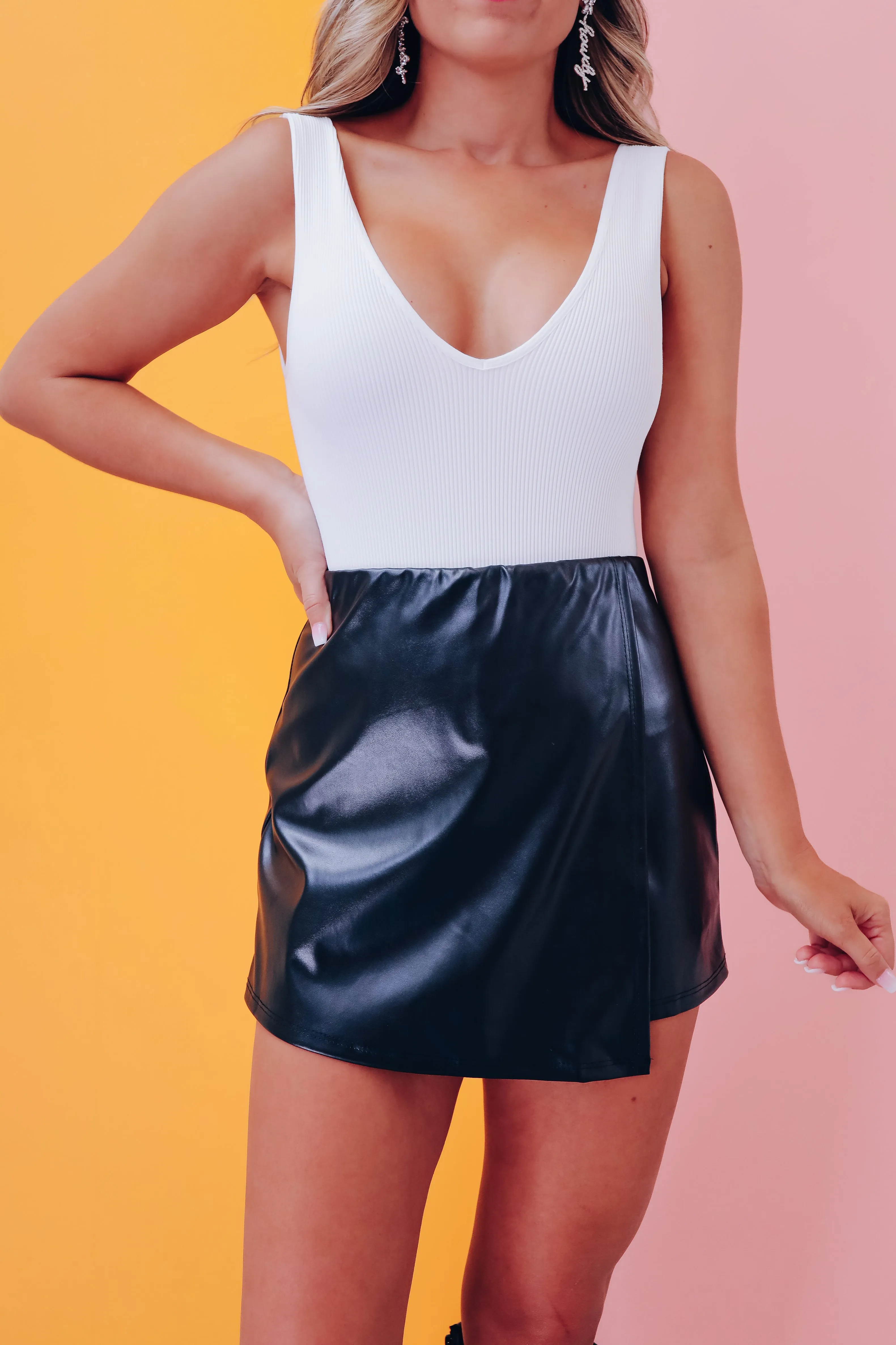 Caitlyn Faux Leather Skort -Black