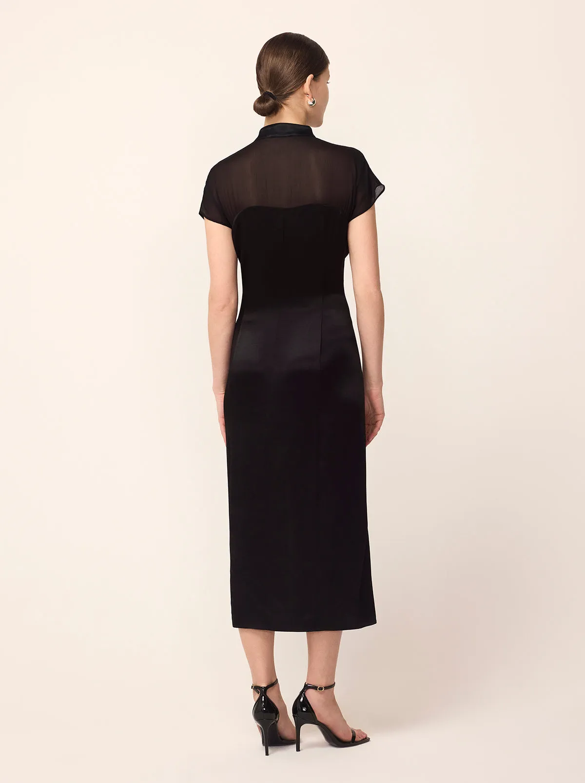 Clio Black Embroidered Midi Dress