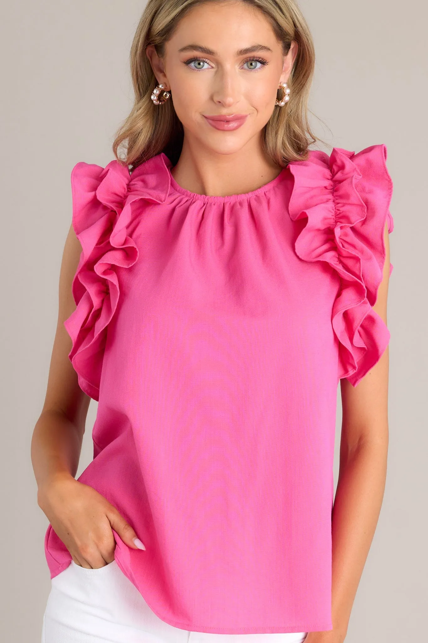 Dawn Of My Heart Hot Pink Ruffled Top