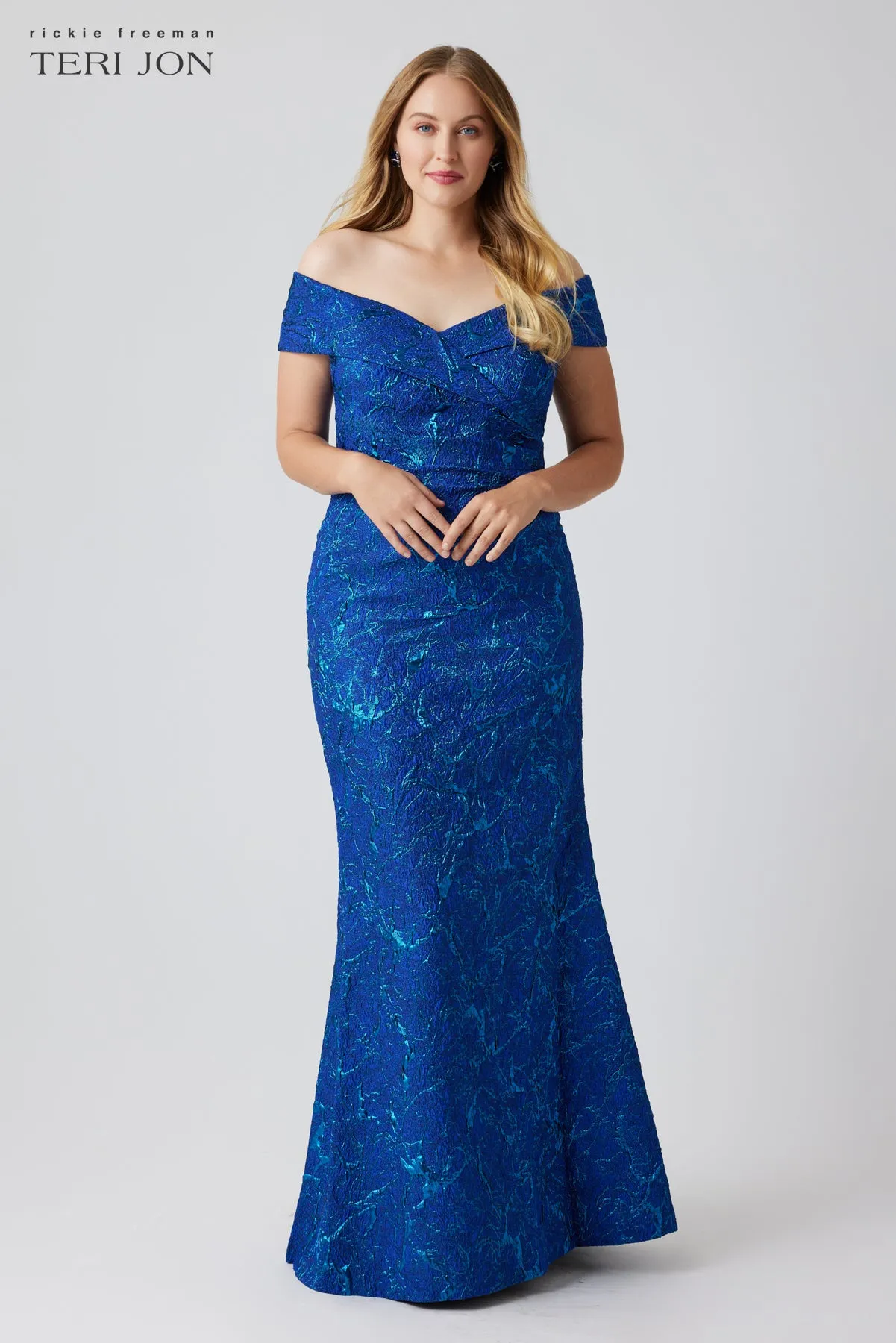 Metallic Jacquard Portrait Side Drape Gown