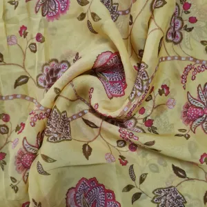Premium Yellow Chintz Print Organza Fabric